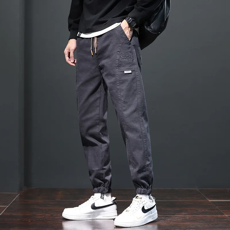 EH·MD® Elastic Waist Lace-up Jeans Men's Tie Feet High Elasticity Large Size Embroidered Text Art Loose Harem Pants Thick 2021