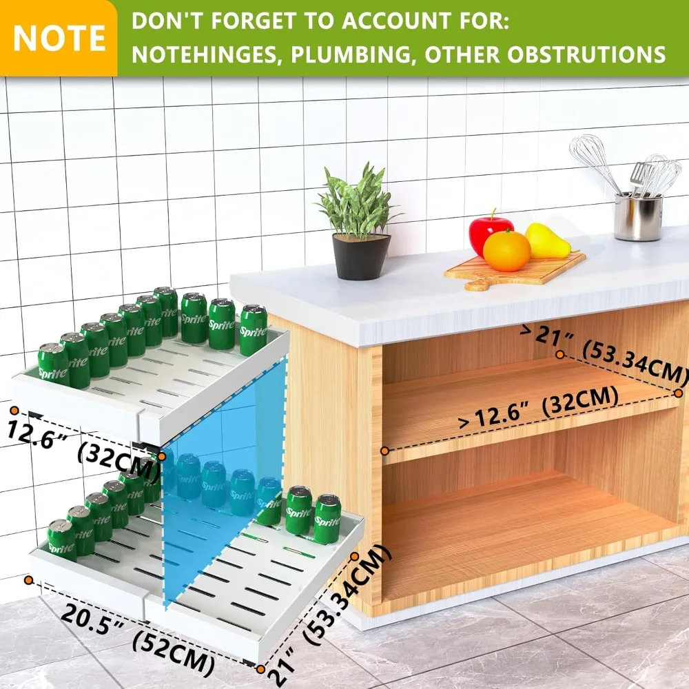 2 Pack Pull Out Cabinet Organizer 21" Deep Expandable Slide Out Drawer Organizers,No Drill Pull Out Drawers Adhesive 6