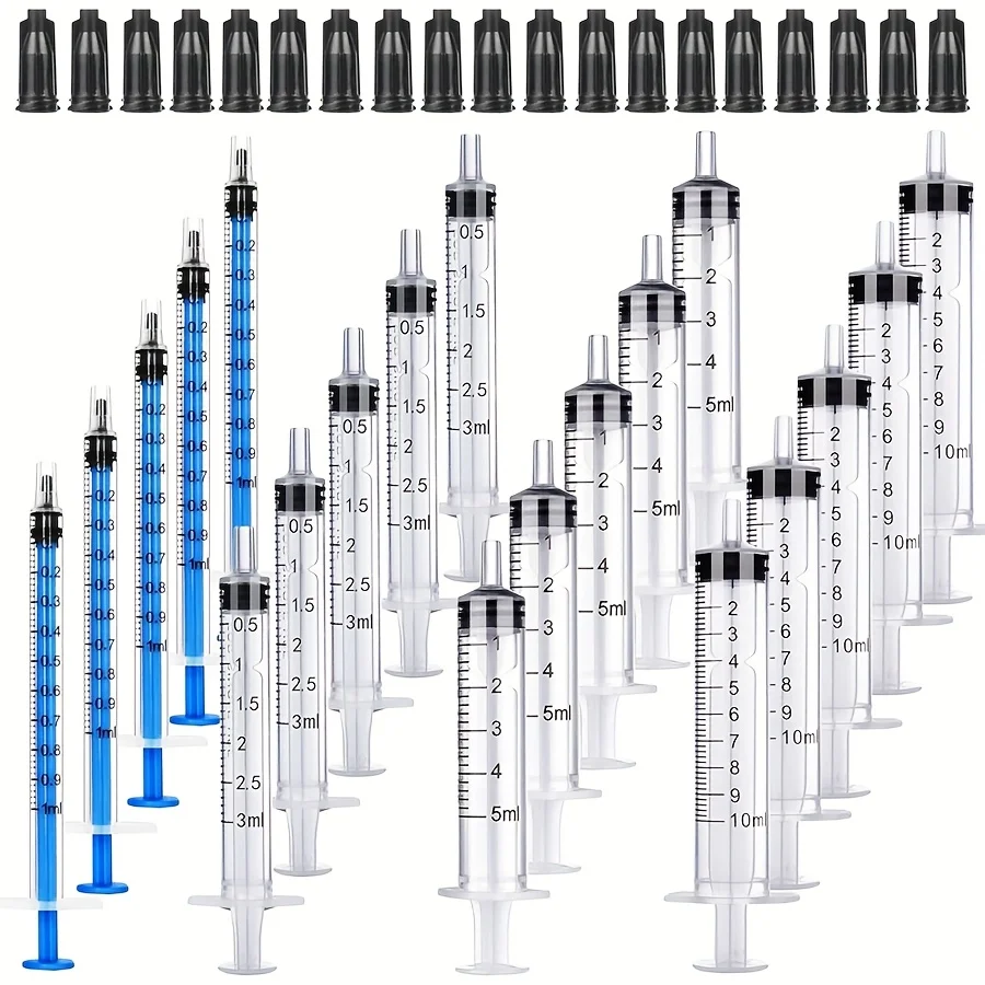 10 Kappen + 10 Spritzen (1/3/5/10 ml) zum Dosieren und Messen von Klebstoffen und Flüssigkeiten, Füttern von Tierfutter, Nachfüllen von Tintenpatronen, E