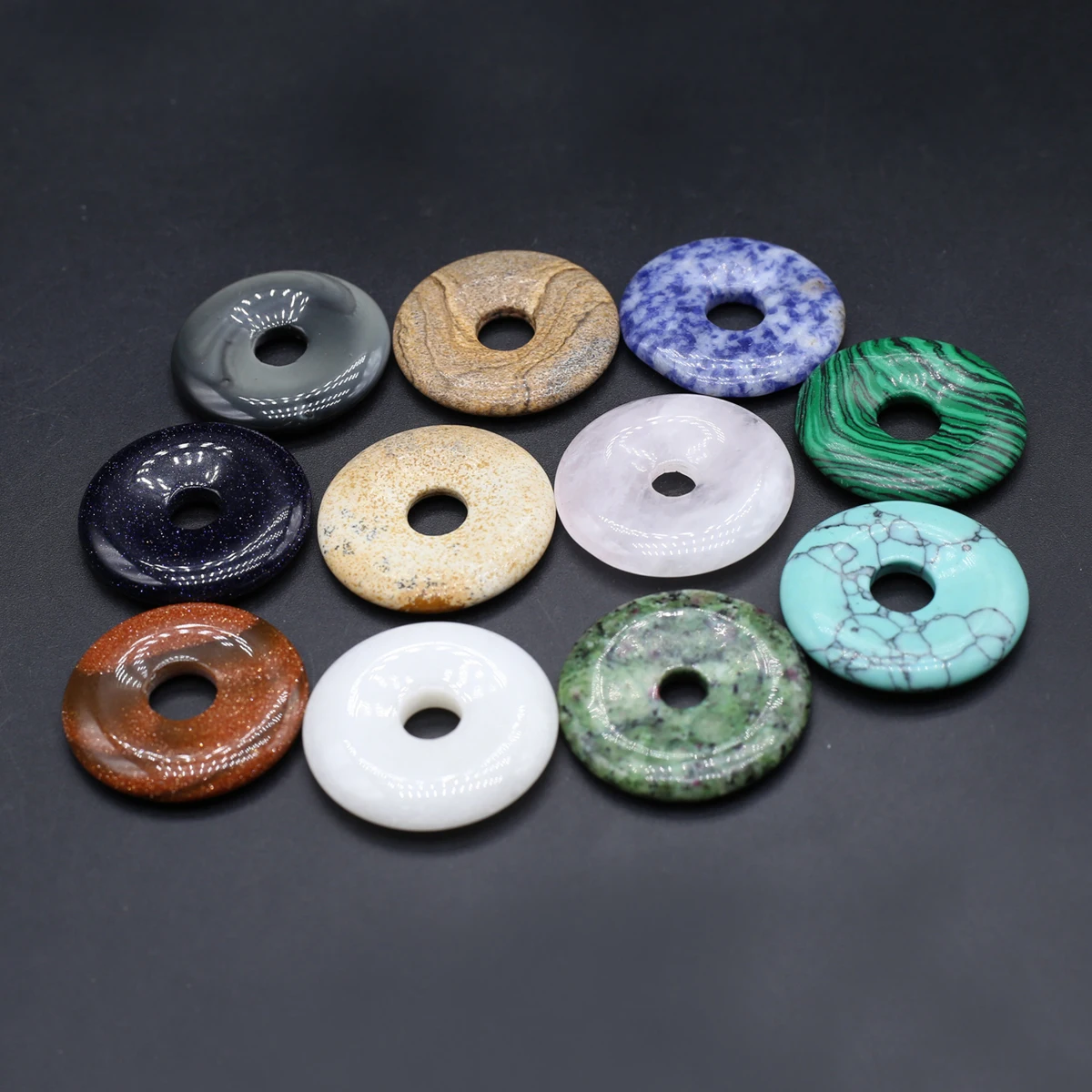 10PCS Wholesale Natural Round Jade  Large Hole Beads Jewelry Making DIY Crystal Unakite Necklace Earrings Accessories Gift