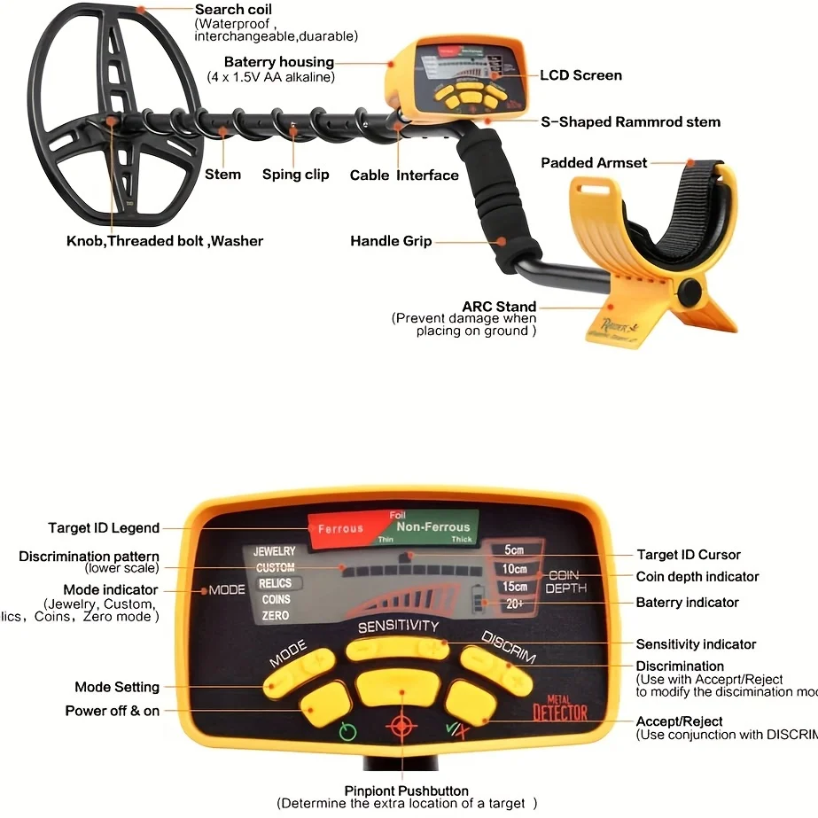 MD6350 Gold and Silver Metal Detector Depth Indicator Locator Target ID Legend Detection Exploration Equipment Underground