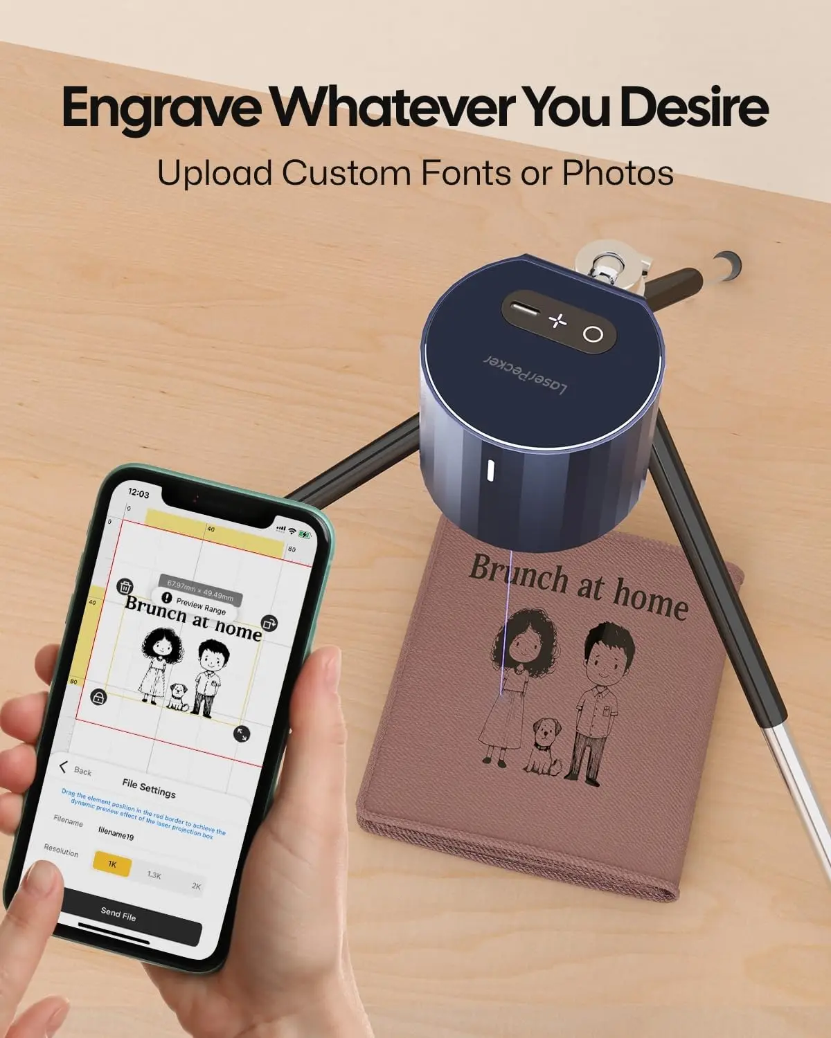 Portable Mini Laser Engraver LP1 Pro for Beginners - Ideal for Engraving Wood, Leather, and Felt