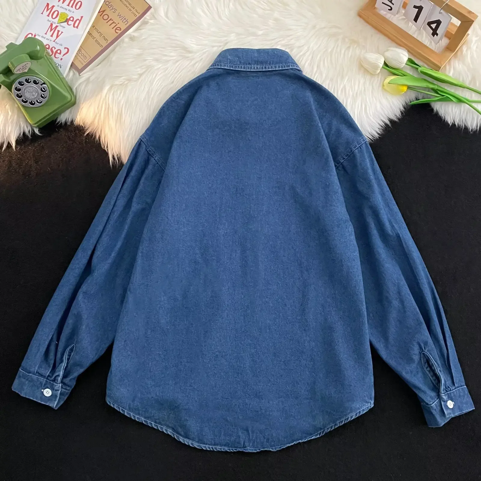 Fall Fashion High Street Retro Men's Denim Shirt Long Sleeve Turn-down Collar Outerwear Casual Simple Design Classic Style