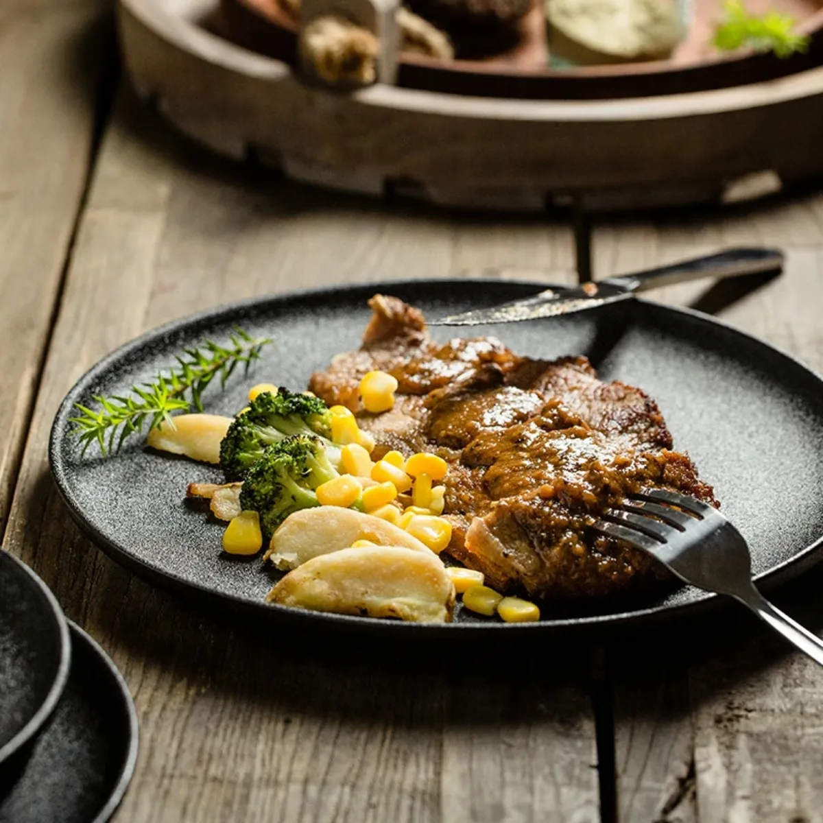 Black Ceramic Plate Set 3