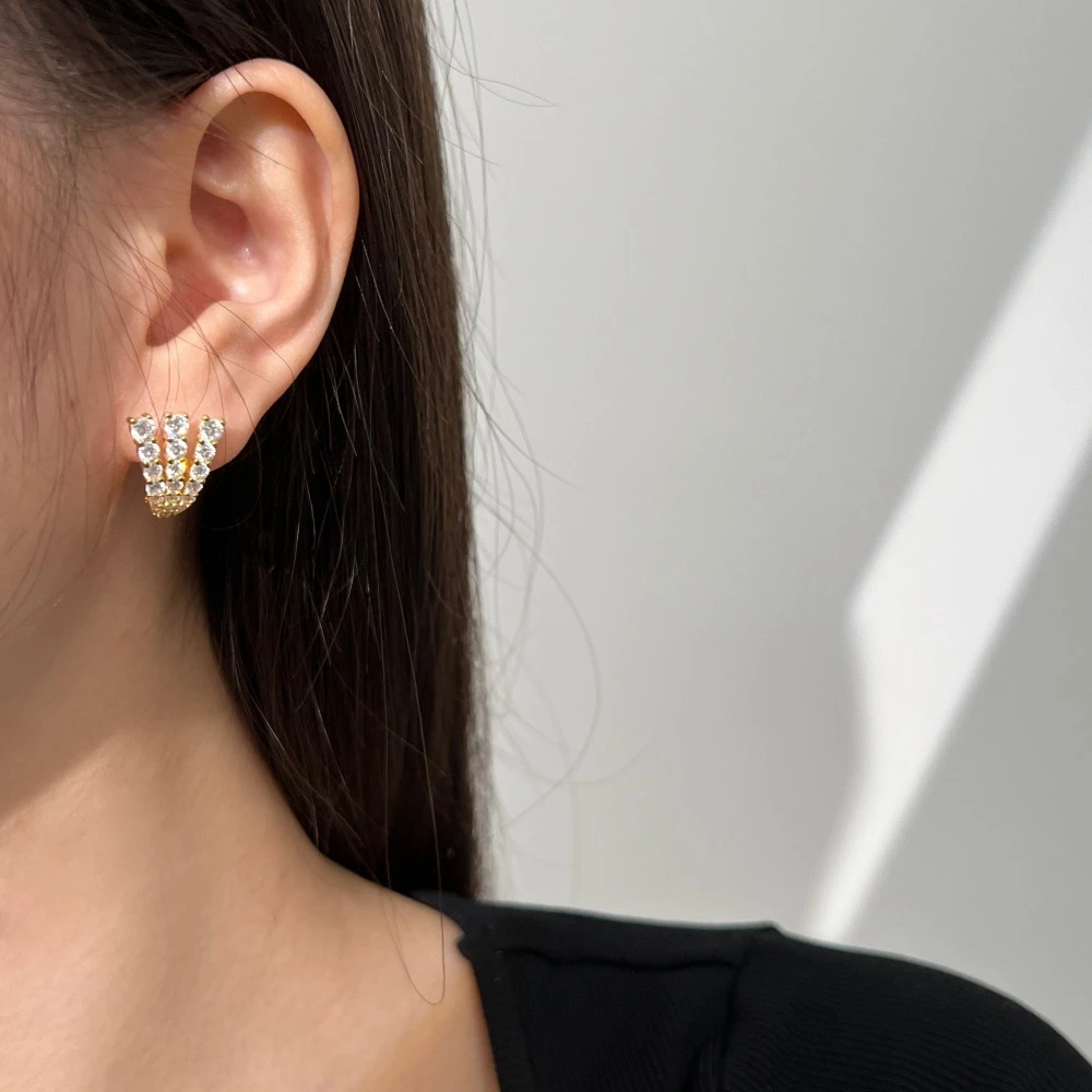 Wong Rain 18K 금 도금  라운드 컷 랩 사파이어 원석 여성 후프 귀걸이 스터드, 파티 파인 주얼리 선물