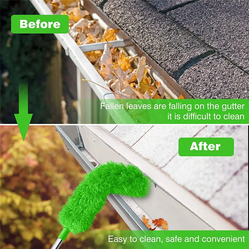 Gutter Cleaning Brush Roofing Tool Telescopic Extendable Pole 8.2Ft Guard Cleaner Tool Remove Leave