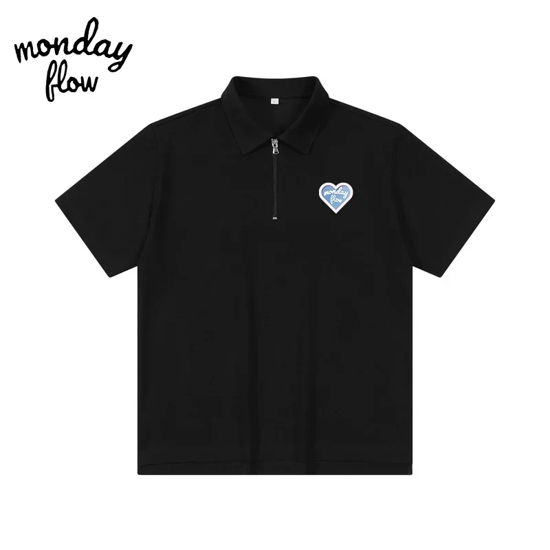 Monday Flow 여름 남성 골프 폴로 넥, 하프 지퍼 반팔 골프 탑, 다목적 용수철 야외 스포츠 골프 셔츠