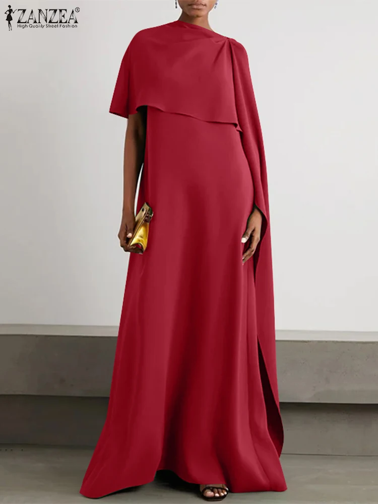 

ZANZEA Women 2024 Summer Fashion Patchwork Casual Loose Long Dresses Solid Robe Shawl Sleeve Party Sundress Elegant Maxi Dress