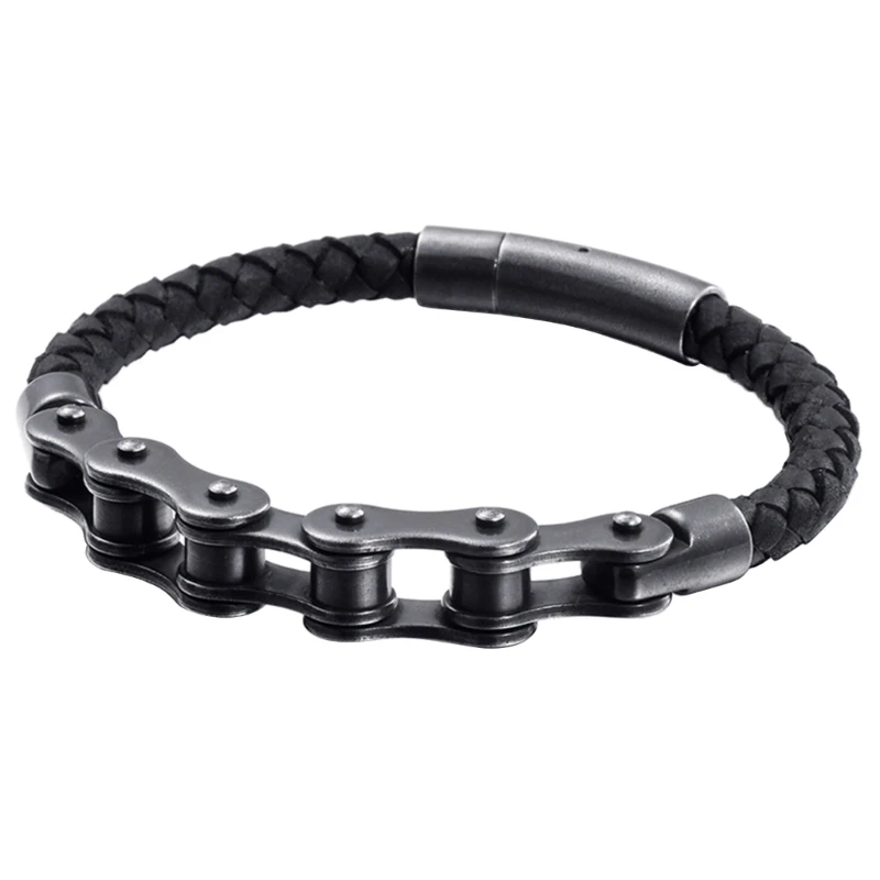 

Fashion Bicycles Link Chain Bracelet Woven Leather Bracelet Men Punk Jewelry