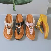 Women's Roman Style Sandals Hot Sale Of The Season Summer New Beach Toe Post Heel Slippers Large Size PU Material Comfortable Ru