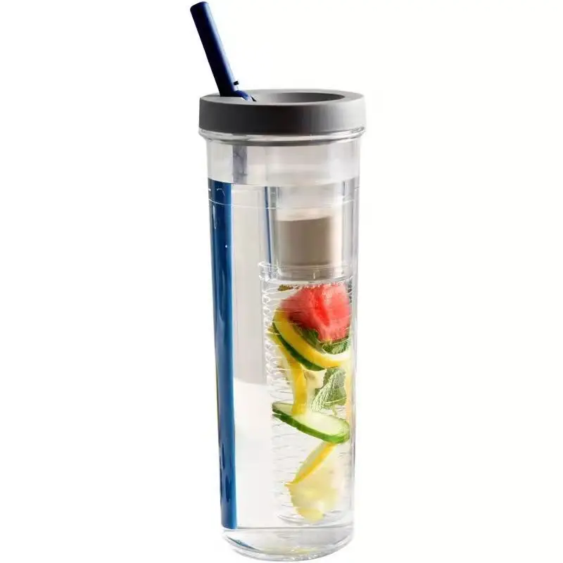 700ml Fruit Infuser Water Bottle Plastic Water Bottle with Straw Lemon Juice Bottle Portable Outdoor Fitness Drinking Bottles