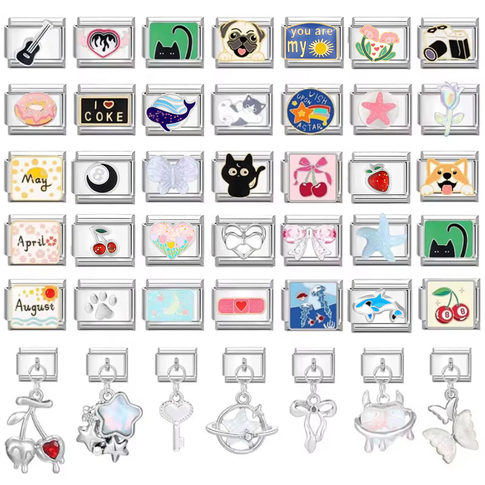Cute Cat Charm Bracelet 9mm Stainless Steel