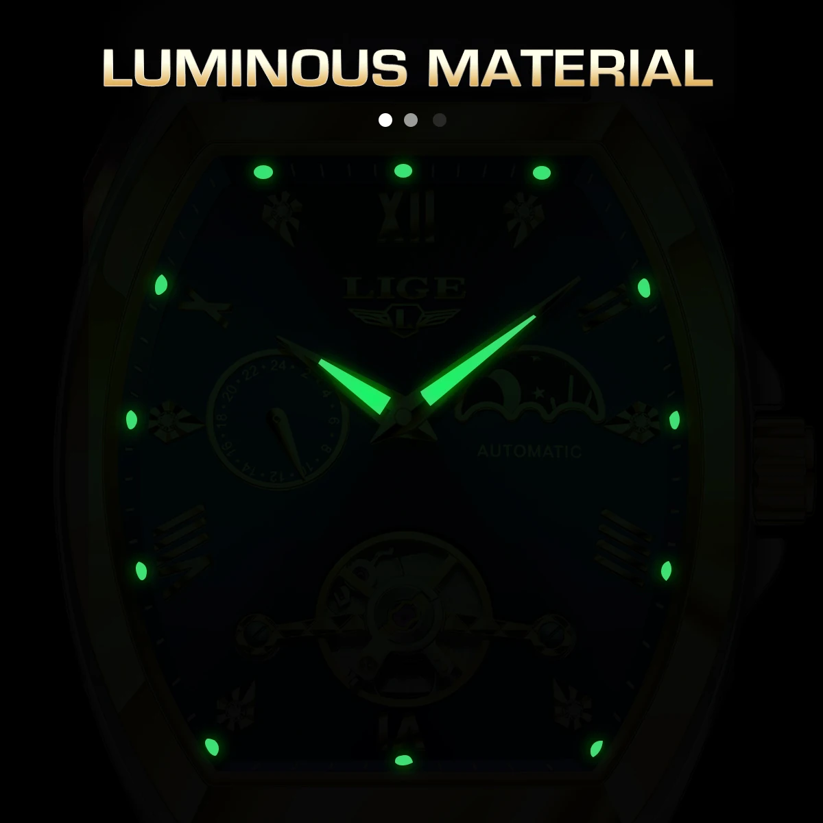 LIGE Luxury Mens Rectangular Dial Mechanical Watches Waterproof Leather Automatic Luminous Watch Business Men relogios masculino 3