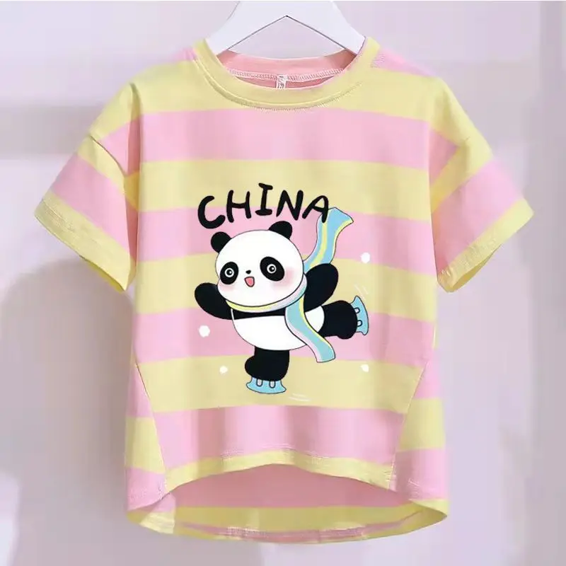 

Girls Summer Short Sleeved T-shirt New Striped Top Medium To Large Children Half Sleeved Breathable Bottom Shirt