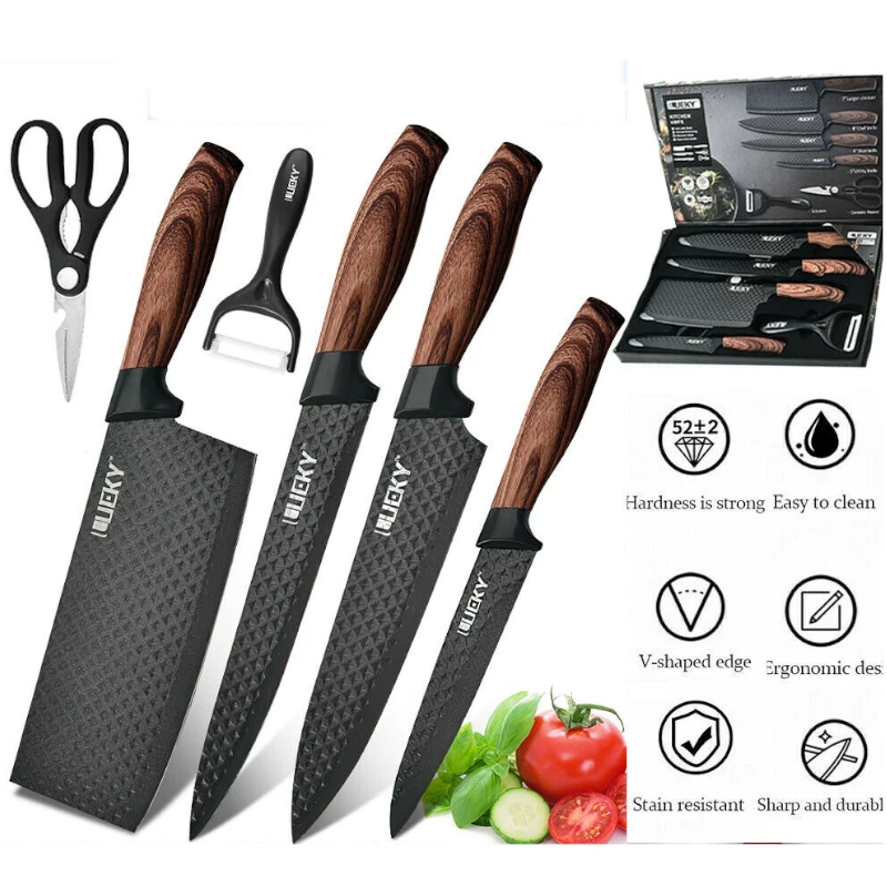 6Pcs/Set Kitchen Knives Set Stainless Steel Forged Chef Knife Scissors Peeler Slicer Nakiri Paring Gift Case | Дом и сад