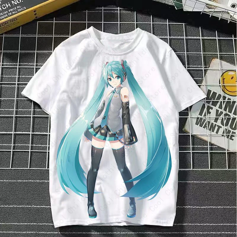 Japanese Anime Character Cute MIKU Print Tshirt 2024 Summer Women Men 3D TShirt Street Fashion Casual Style Short Sleeve For Kid 4