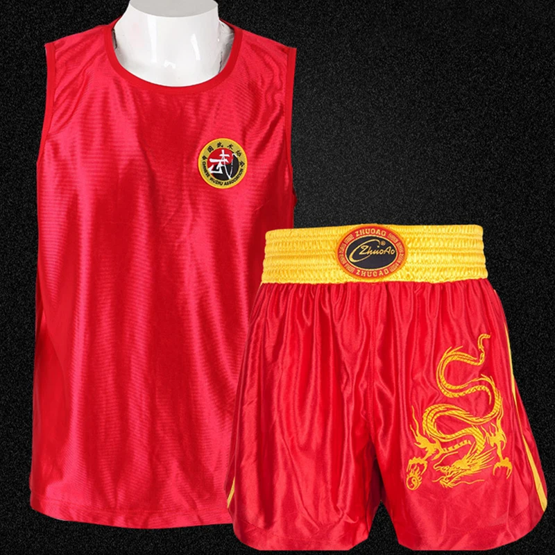 Muay Thai Shorts Men Women Kids 2 Piece Boxing Sanda Suits Dragon Embroidery Breathable Fighting Grappling Training MMA Clothing