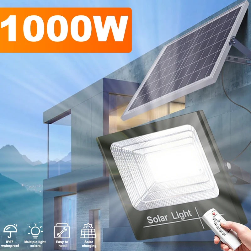 

10000LM Hight Power Solar LED Light Outdoor Solar Spotlights with remote control Garden led Reflector Waterproof Wall Light