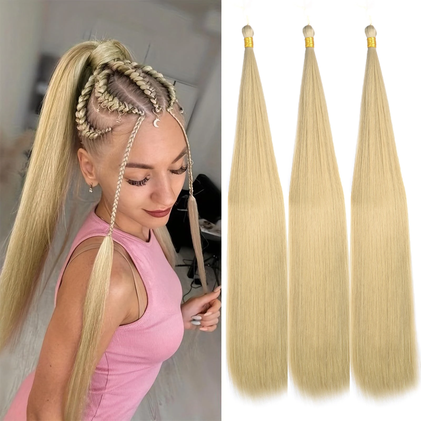 For Women Synthetic Ariel Straight Pony Hair Bundles Crochet Braids Hair Braiding Hair Ombre Brown Crochet Hair Extensions 2