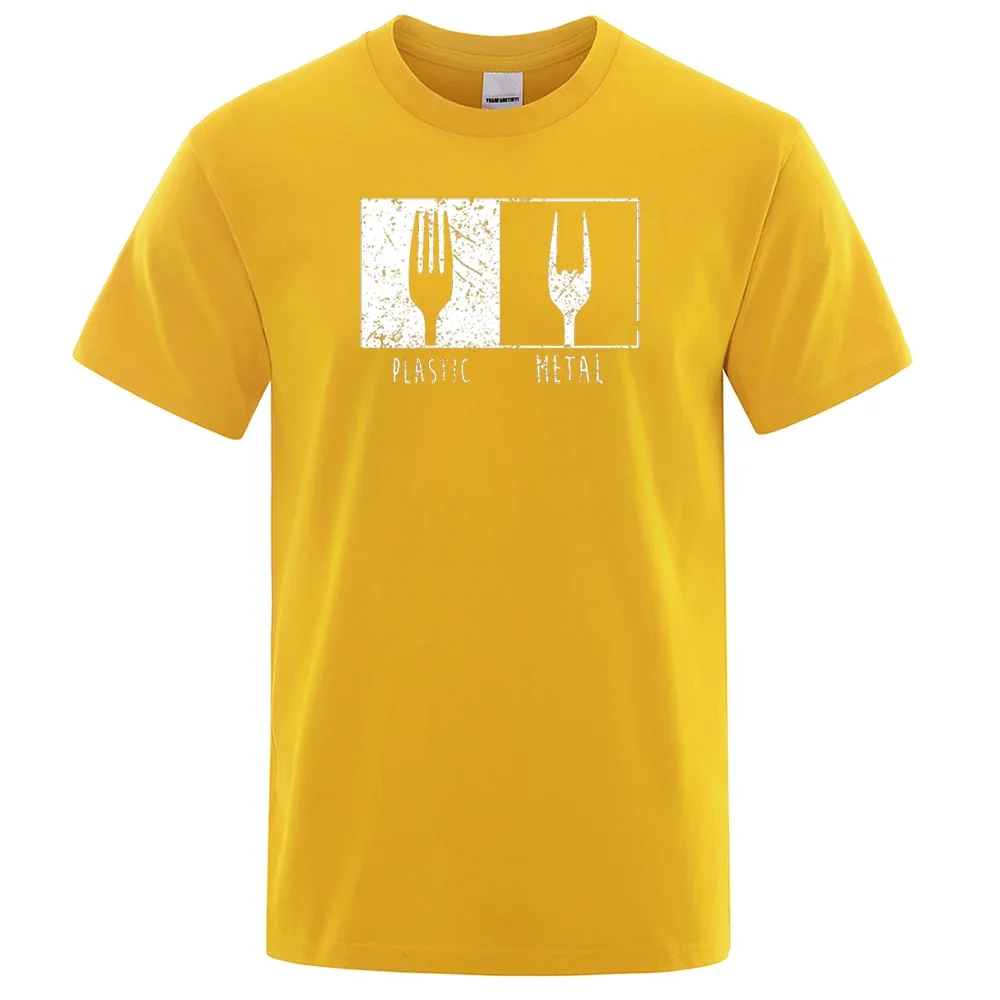 thumbnail image 1 of Camiseta de manga corta de algodón con tenedor de plástico y metal con estampado de objetos cotidianos para hombre, camisetas de estilo punk y hip hop, ropa urbana vintage, 1 of 4