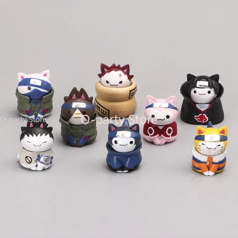 

8 Cartoon Cat Naruto Figures Naruto Sasuke Kakashi Itachi Sakura Ino Shikamaru,Small and Medium