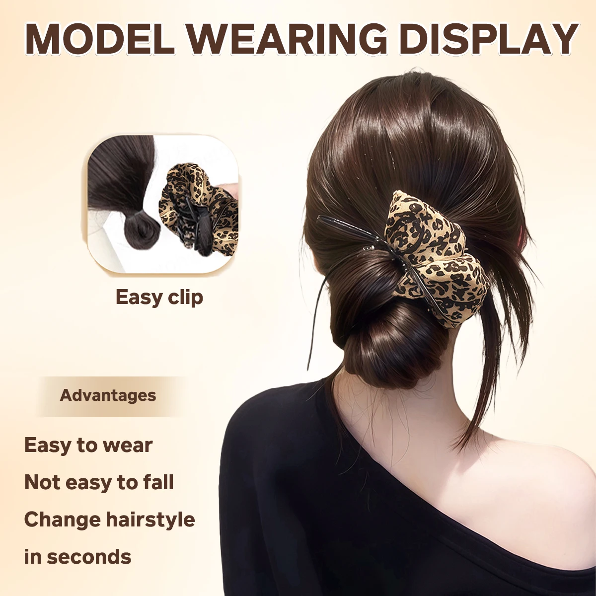 Synthetic leopard pattern grab clip meatball hair bun natural soft fluffy wig woman ponytail extension clip hair elegant style