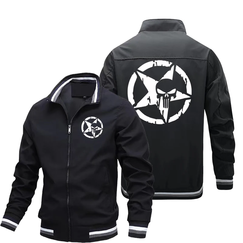 Hot selling men's fashion jacket coat new windbreaker tooling outdoor clothes casual handsome street anime punisher print coat