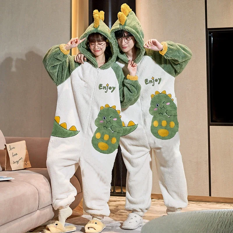 

Kigurumis Dinosaur Women Men Pajama Winter Warm Sleepwear Couples Pajama Onesie Thicken Jumpsuits Cute Cartoon Onesie KawaiI