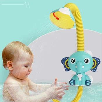 Cute Elephant Bath Toy Sucker Water Spray For Kids Baby Bathroom Bathtub Faucet Baby Electric Shower Toys Children Water Game