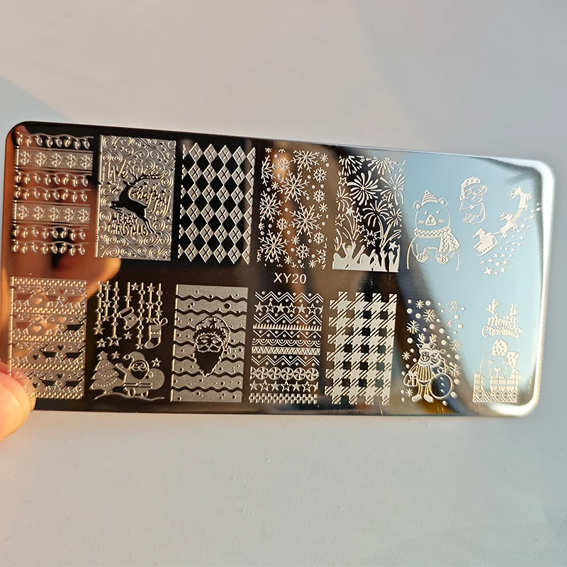 Festive Christmas Nails Stamping Plate Set Winter Snowflake Cartoon Gingerbread Sweater Image Print Template Manicure Mold Tools 2