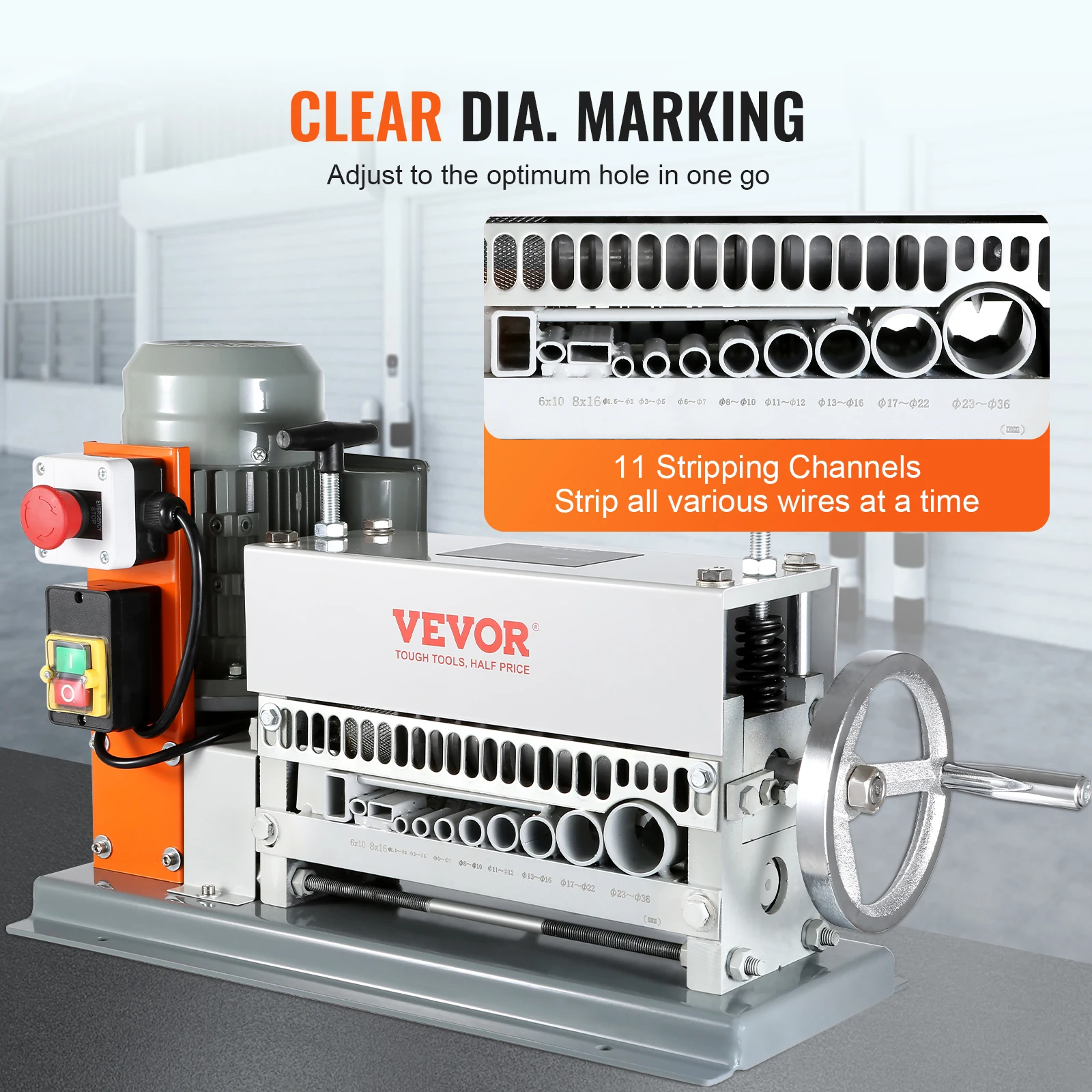 VEVOR Electric / Manual Wire Stripping Machine Cable Stripper Wire Peeler 370W 1.5-36mm 11 Channels for Scrap Copper Recycling 5
