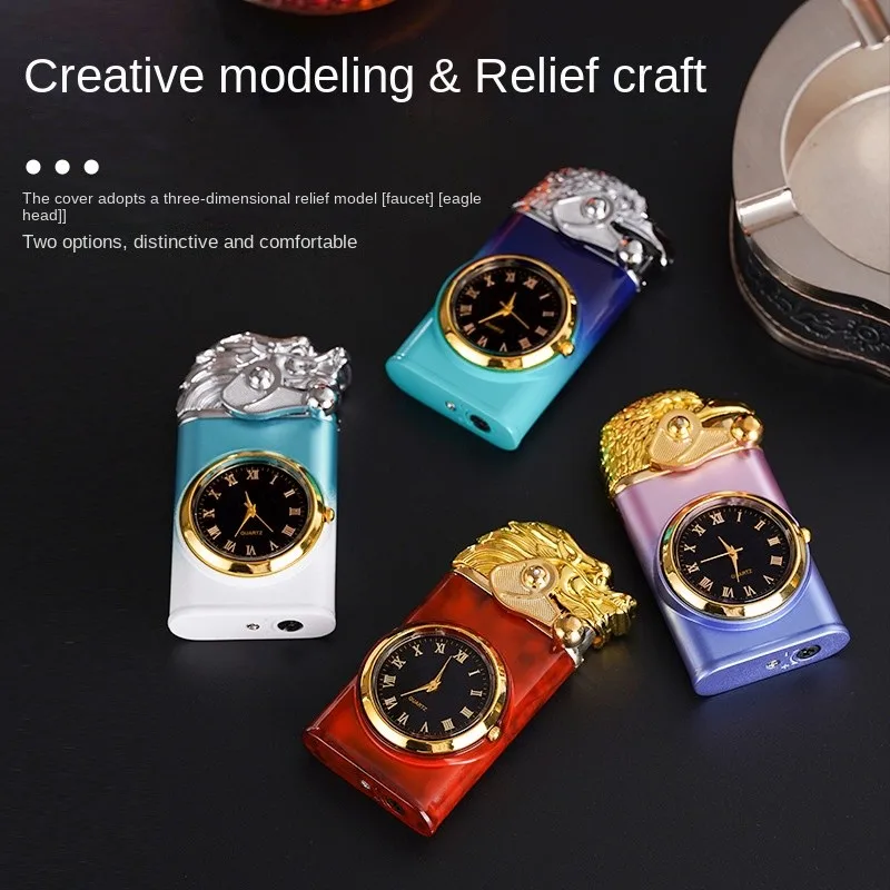 New Gradual Dragon Watch Rocker Arm Lighter Windproof Dual Fire Jet Inflatable Butane Flame Dragon Eagle Head Lighter Men's Gift