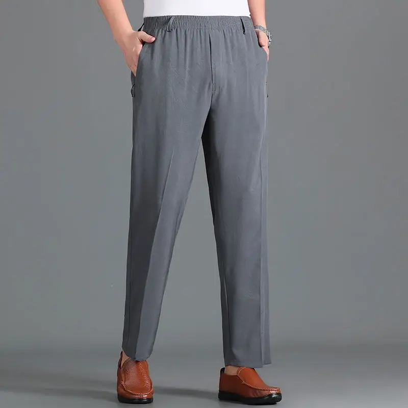 Spring Summer New Fashion High Waist Men's Clothing Pockets Straight Solid All Match Korean Style Casual Loose Rope Hombre Pants