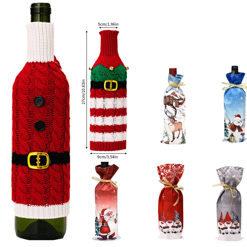 Christmas Wine Bottle Cover Set Santa Snowman Woven Wine Bottle Bags For Christmas Party Dinner Table Decorations New Year Gifts wine bottle cover burlap wine bags