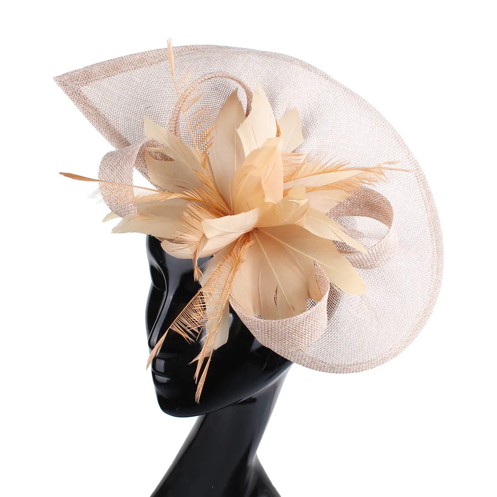 

Женская шляпка-вуалетка с перьями и цветами, элегантная Свадебная шляпка для невесты, аксессуары для шоу и гонок