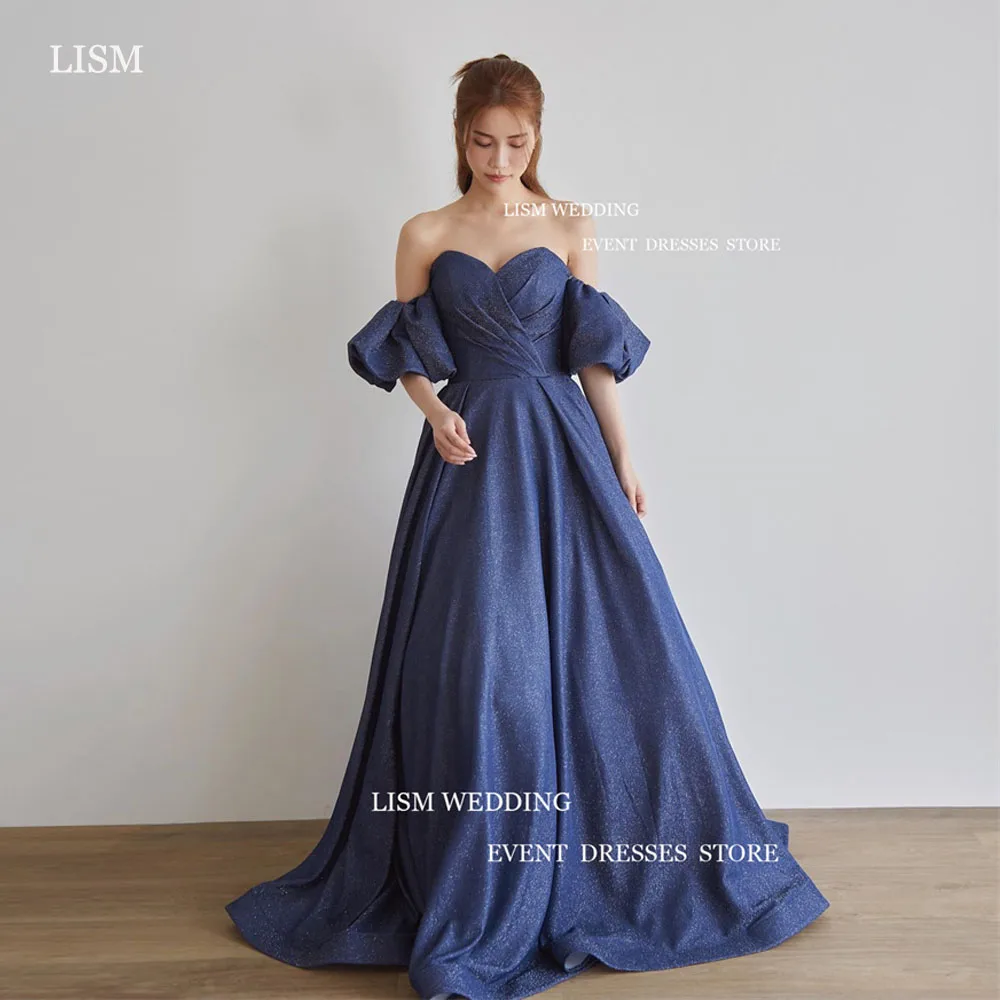 LISM sparkly námořnictvo modrá a-line soumrak šaty koreje ženy fotografii smyk milenka pryč  bedra dlouhé formální příležitost šaty