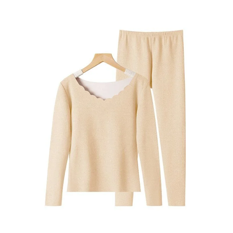 Velvet Long Johns Solid Thermal Underwear Sets Winter Women Clothes Warm Lingerie Long Sleeve Trousers 2 Pieces Thermal Pants
