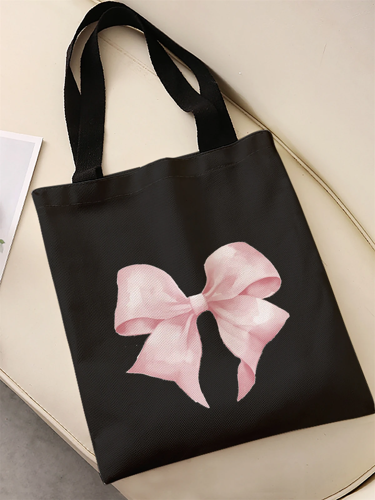 Bow pattern printed casual handbag, reusable fashionable backpack, multifunctional handbag, canvas shopping bag