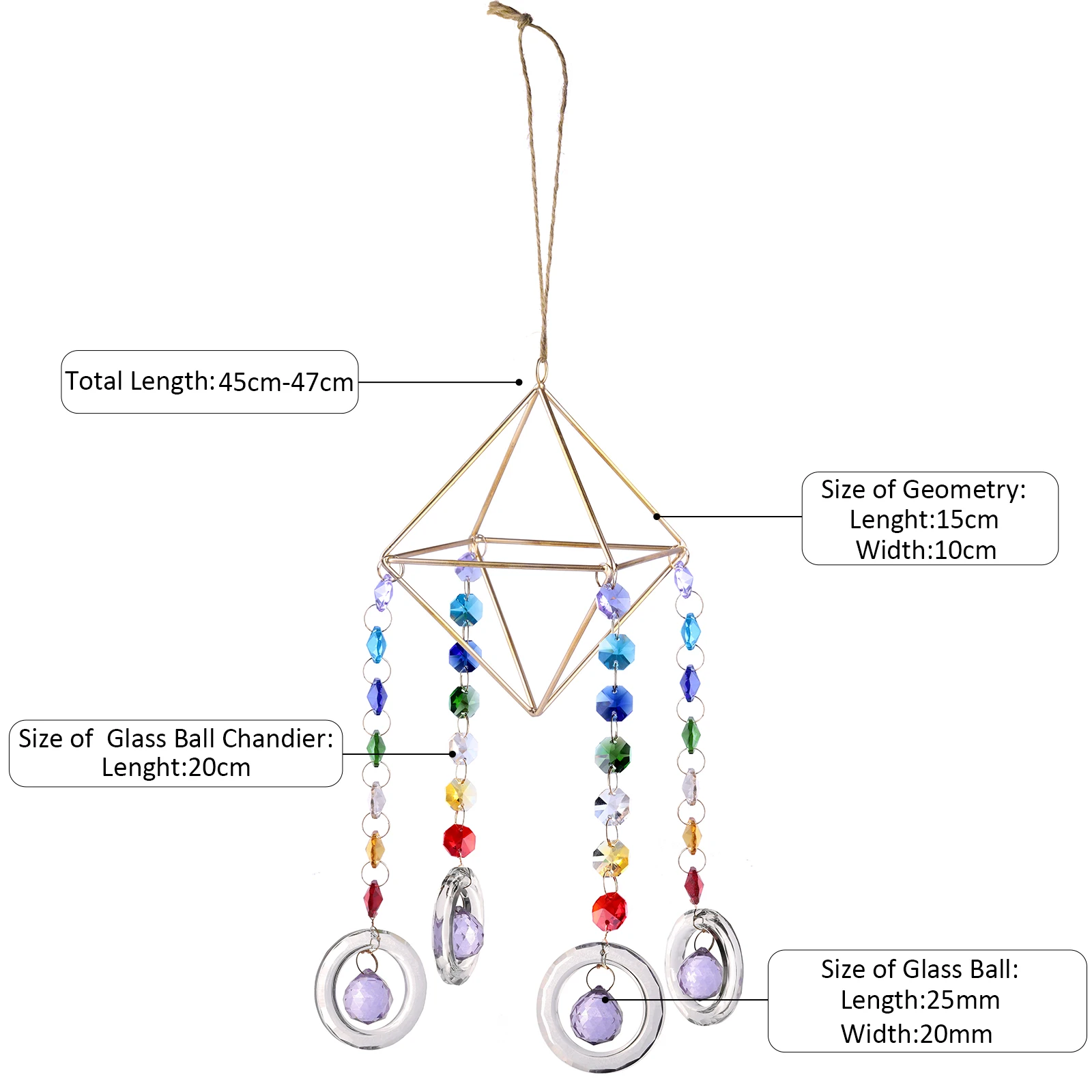 Modern Geometric Crystal Glass Hanging Ornament Handmade Air Plant Holder Wind Chime For Home Office Garden Decoration