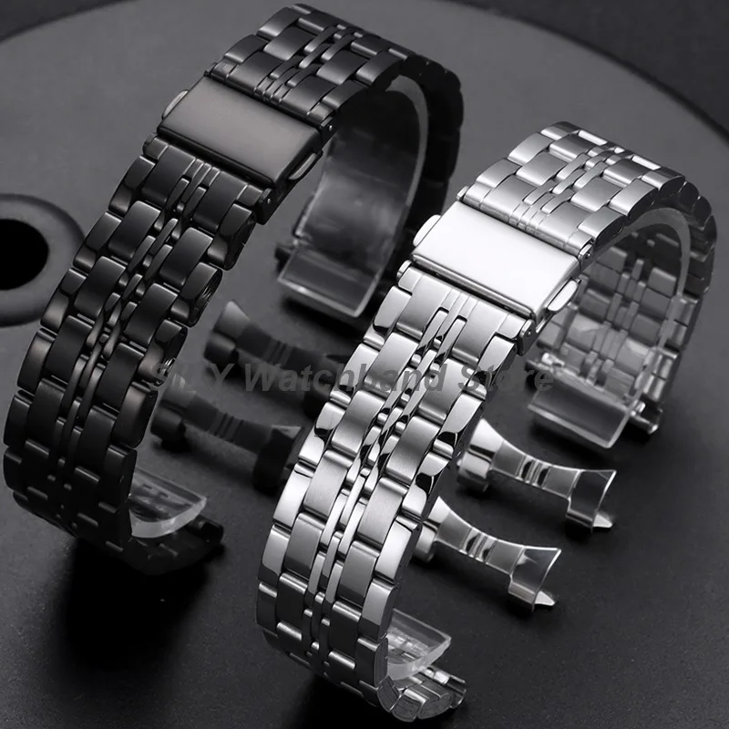 Premium Curved End Stainless Steel Watch Strap with Folding Buckle