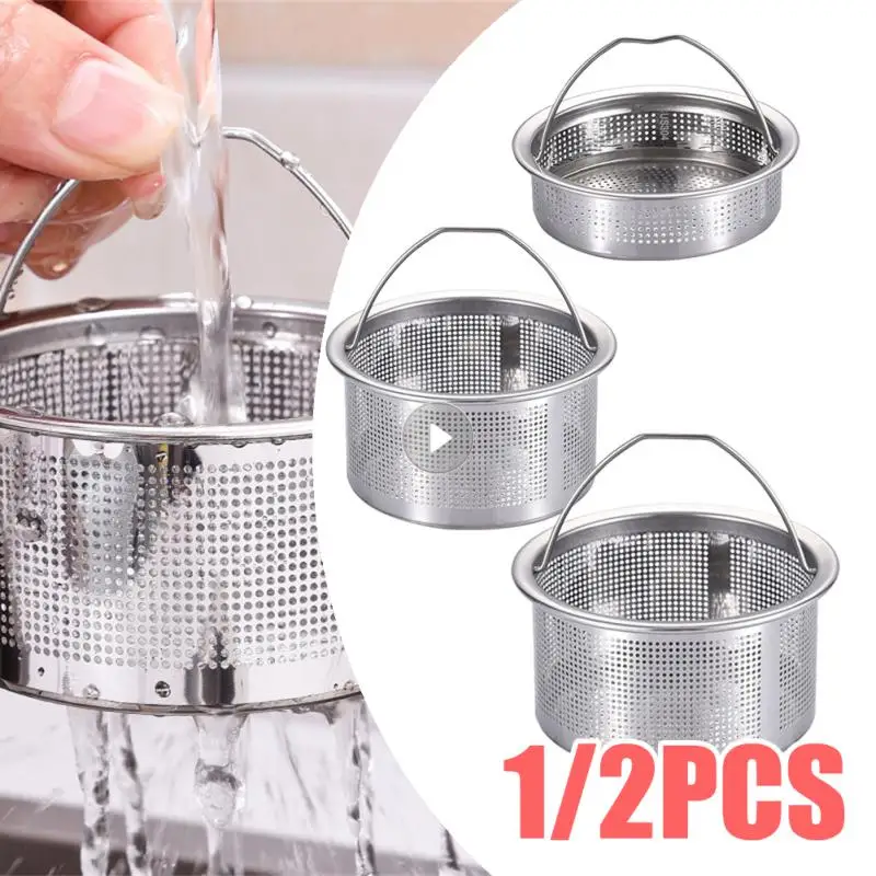 

1PC Stainless Steel Sink Filter Trap Bathtub Hair Catcher Stopper Kitchen Food Slag Mesh Strainer Metal Floor Drain With Handle