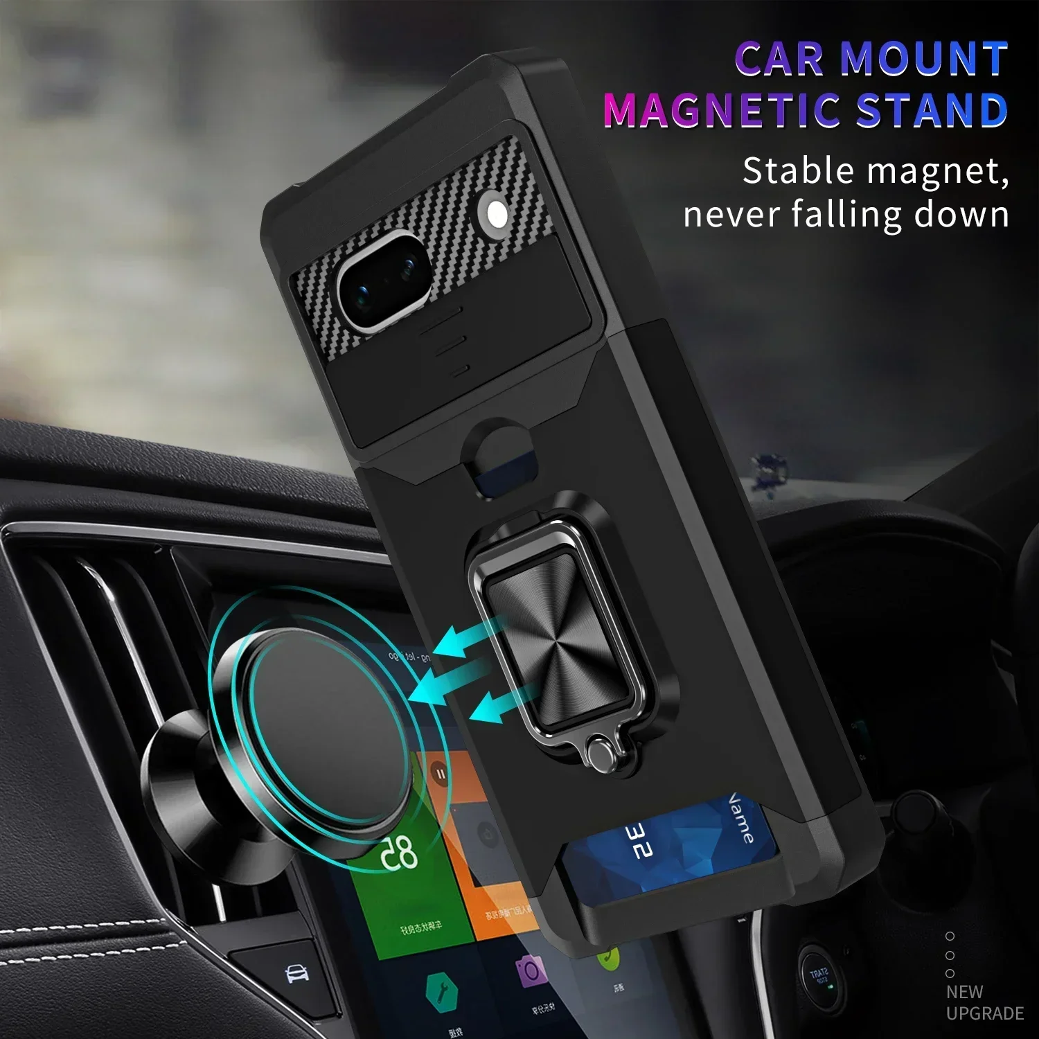 Luxury Slide Camera Card Holder Wallet Case with Ring Stand Cover
