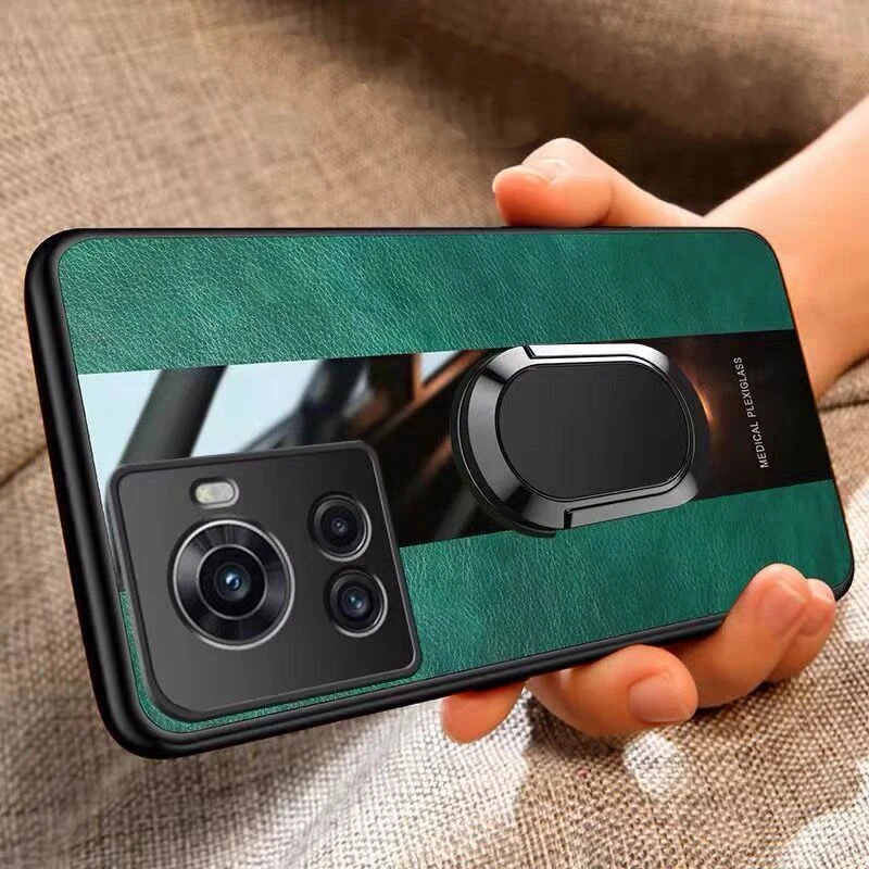 Stylish Luxury Leather Magnetic Holder Phone Cover with Camera Protection and Shockproof Bumper