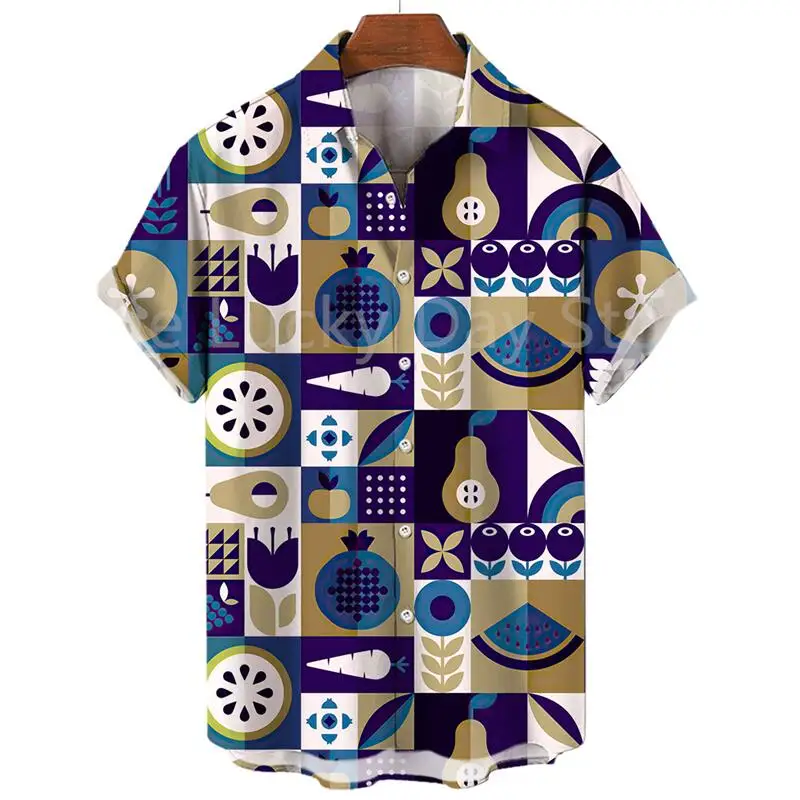 thumbnail image 1 of Camisas hawaianas con estampado de frutas a la moda para hombre, camisa informal de manga corta con estampado 3D de talla grande para hombre, camisa hawaiana de playa de verano, 1 of 4
