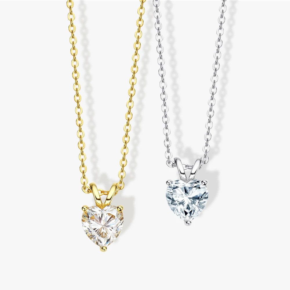 Moissanite Necklace Pendant Necklace OEVAS Real 1 Carat Heart Moissanite Pendant Necklace For Women 925 Sterling Silver Sparkling Wedding Party Fine Jewelry