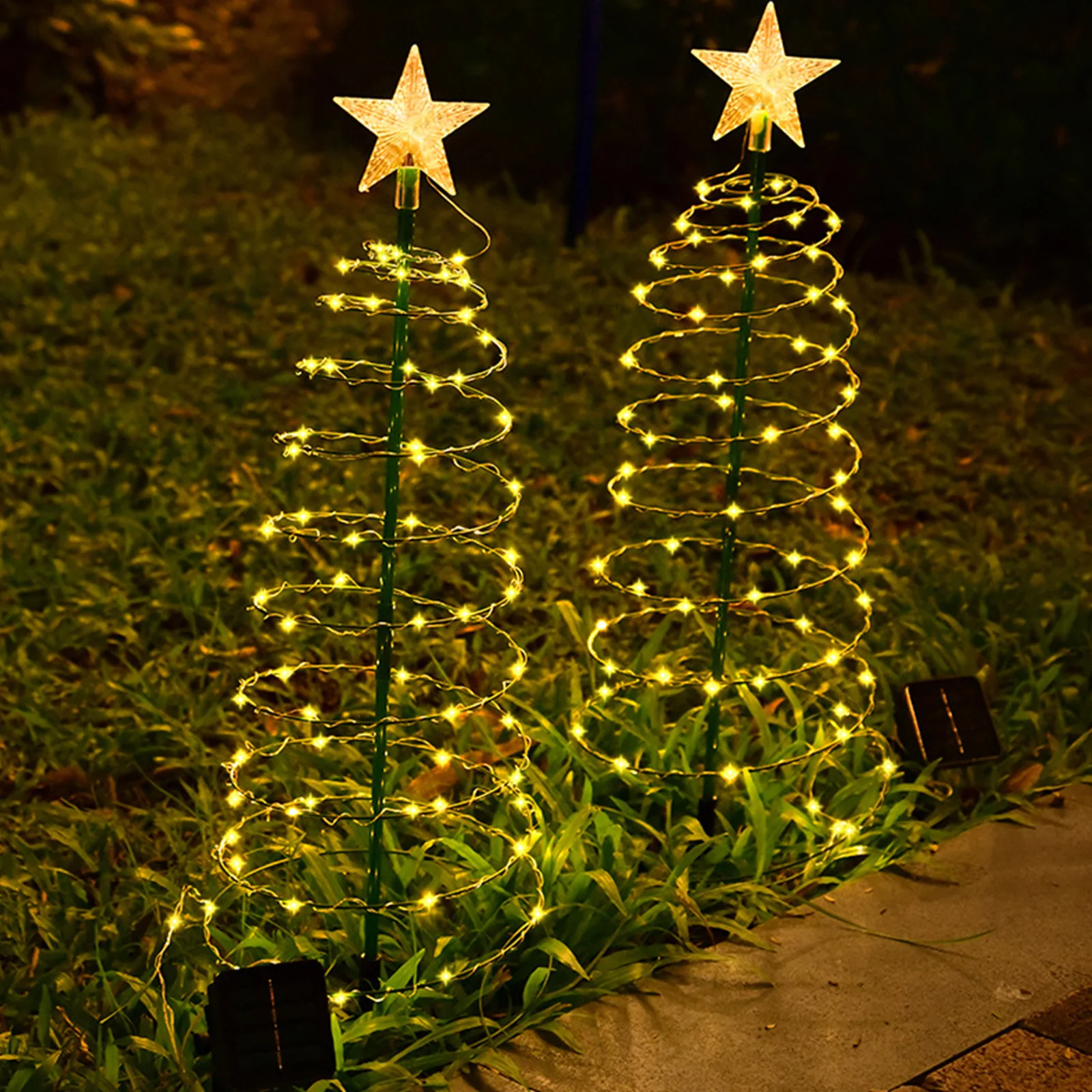 Solar Powered Xmas Tree Grass Stake Lights Waterproof Christmas Tree Lawn Stake Lamp New Year Garden Decoration