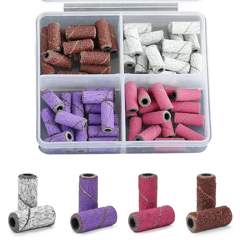 

60Pc Mini Colorful Sanding Cap Bands For Manicure Electric Machine 240/180/120/80 Grit Nail Drill Grinding Files Accessories
