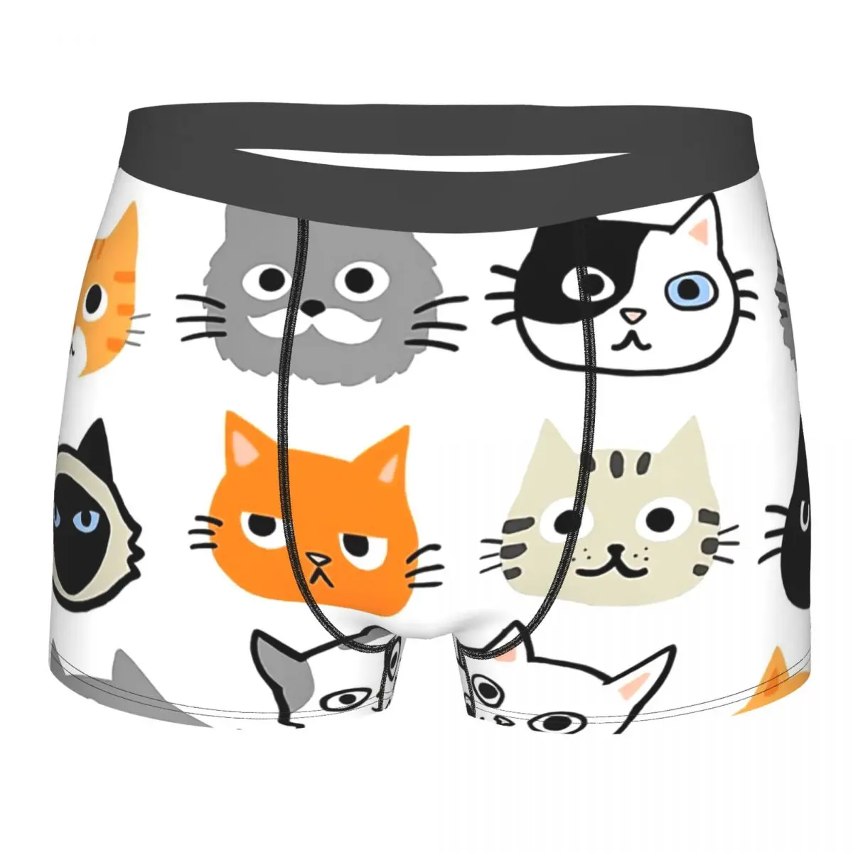 Assorted Cat Faces,Cute Quirky Kitty Cat Underpants Breathbale Panties Male Underwear Print Shorts Boxer Briefs