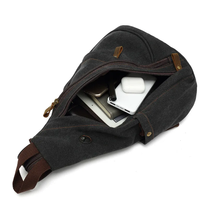 Men's Crossbody Bag Large Capacity Casual Shoulder Bags Men's Canvas Chest Bag Multifunctional Backpack