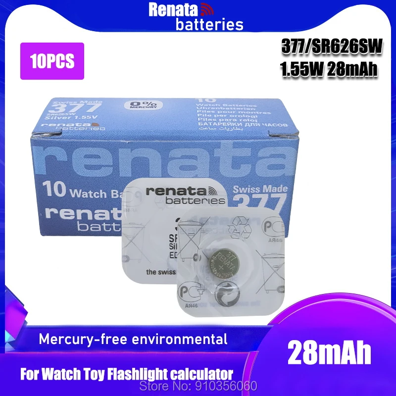 10Pcs-RENATA-Brand-New-Renata-LONG-LASTING-377-SR626SW-SR626-V377-AG4 ...